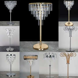 新款婚庆桌花器烛台水晶道具酒店婚礼堂主桌花器插花铁艺架子摆件