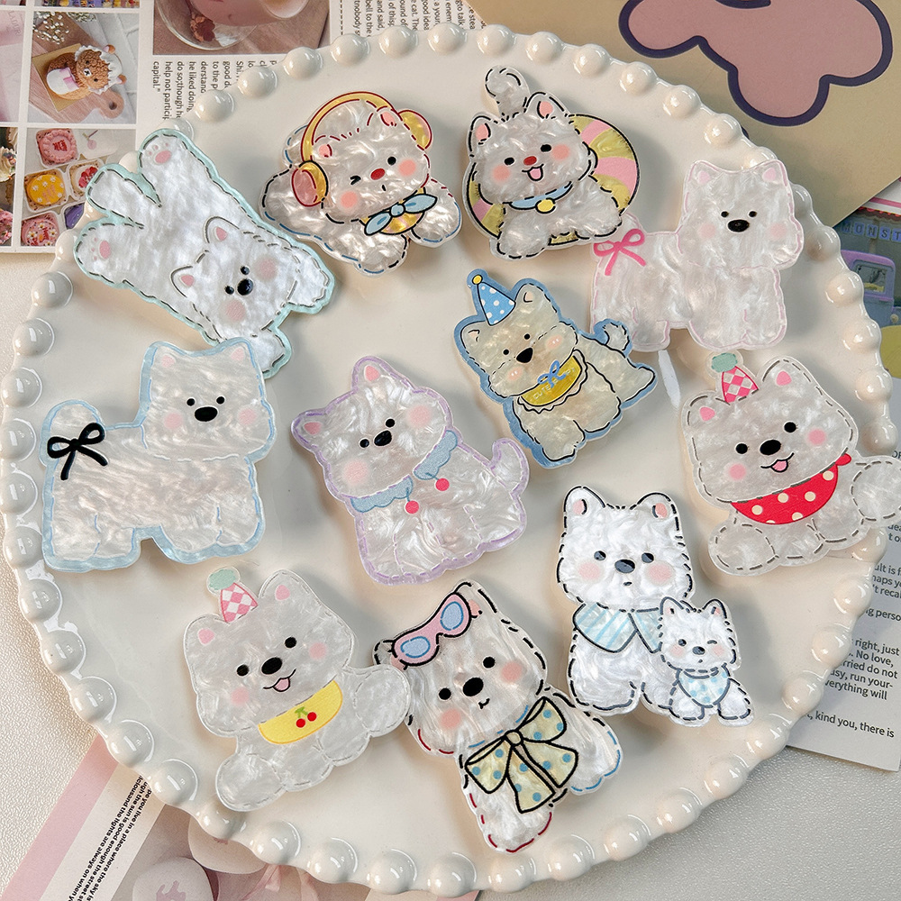 New Acrylic West Highland Puppy Hairpin Sweet Cute Girl Bangs Side Clip Cartoon Hairpin Hair Accessories