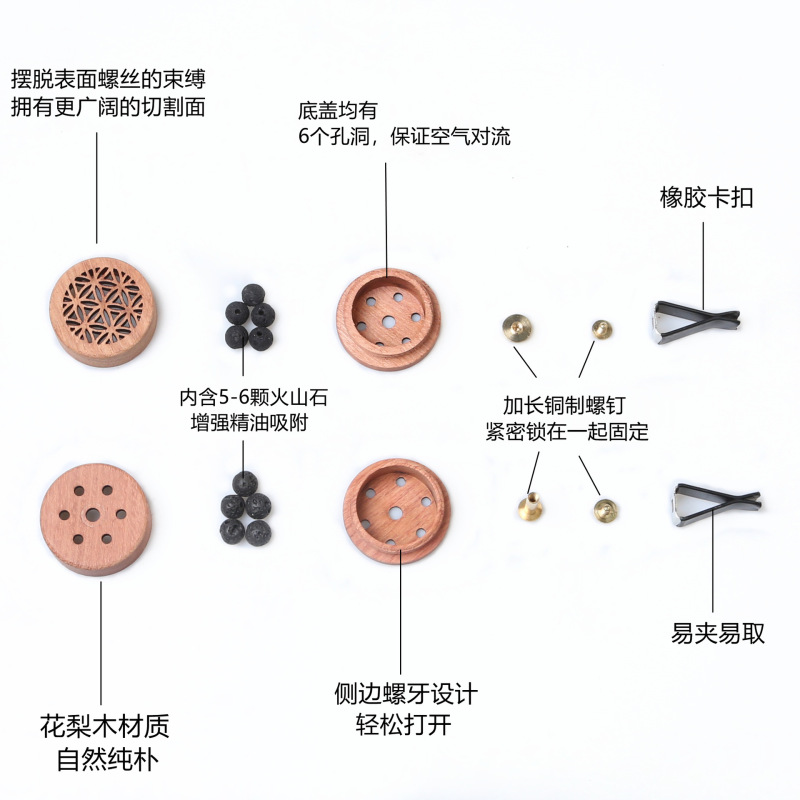 創意香薫車載拡香木花梨木車載吹出口拡香器精油拡香器エアコン拡香器|undefined