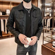 PU时尚春新款男皮衣夹克百搭休闲秋季皮夹克男士短款外套潮流穿搭