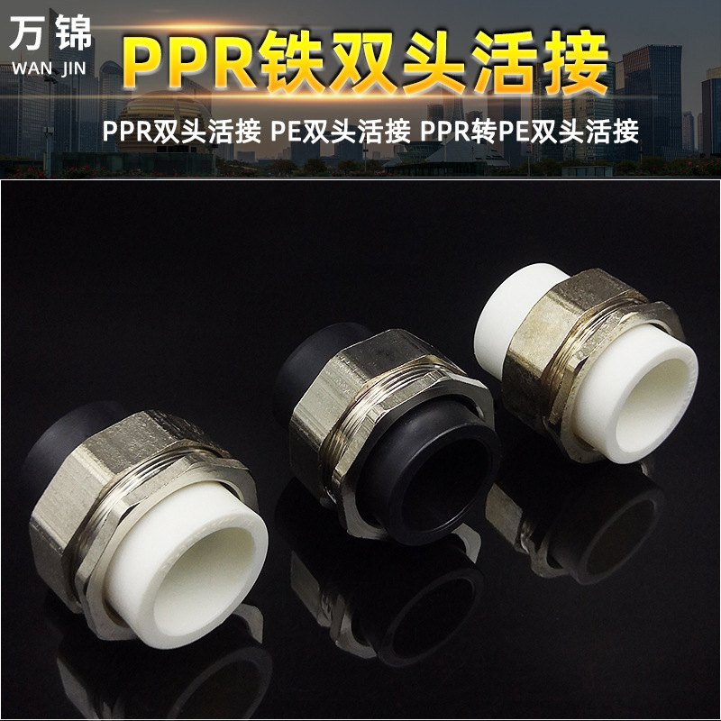 PPR转PE双头热熔铁活接接头转换ppr/pe铁双头活接水管配件20-110