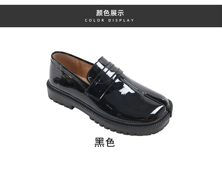 Giày lười nữ đế dày tăng chiều cao mũi tách ngón, bề mặt bóng, kiểu Anh, dáng thấp cổ, gót 3–6 cm — đen chi tiết 4