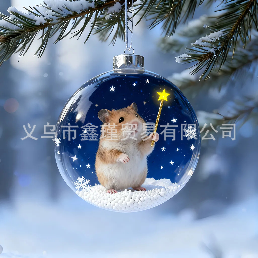 2026 transfronterizos nuevos adorables animales de Navidad 2D plano acrílico joyas colgantes de árbol de Navidad