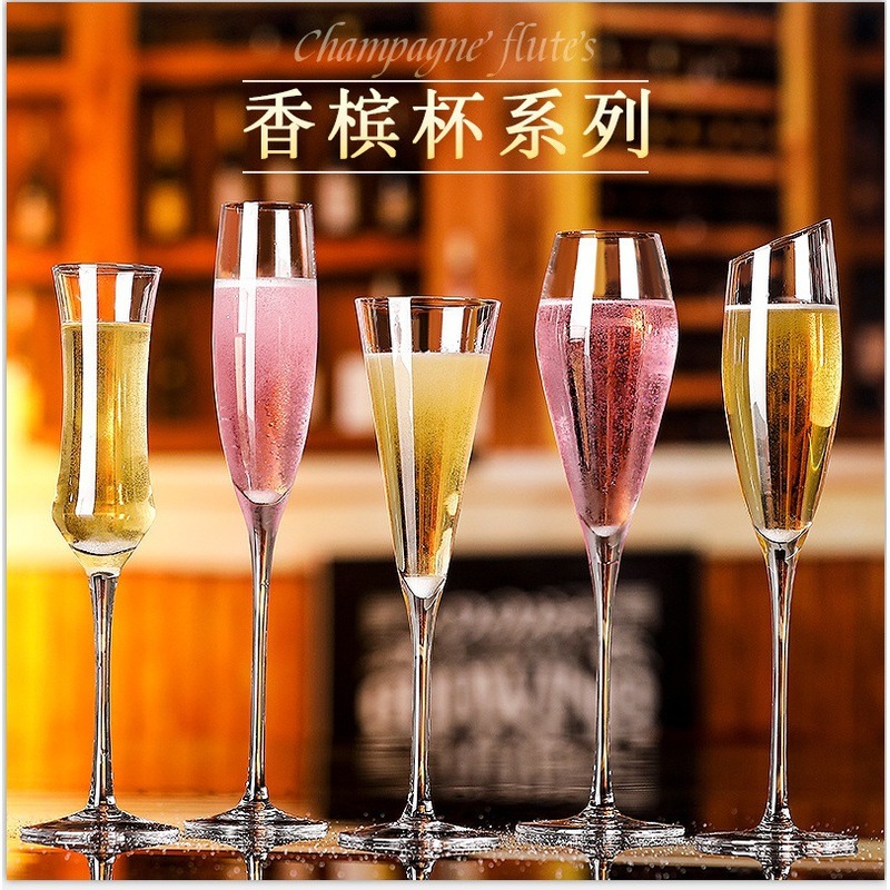 家庭用クリスタルシャンパンカップ結婚式斜口高足カップ創意ストレート甘口泡立てグラス結婚ビジネスペア|undefined