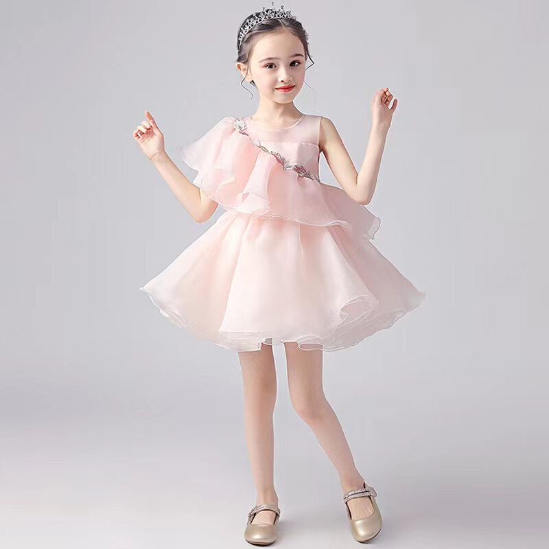 Girls' Princess Dress Dress Puffy Yarn Stylish Girl's Birthday Flower Girl Host Piano Playing Dress Summer