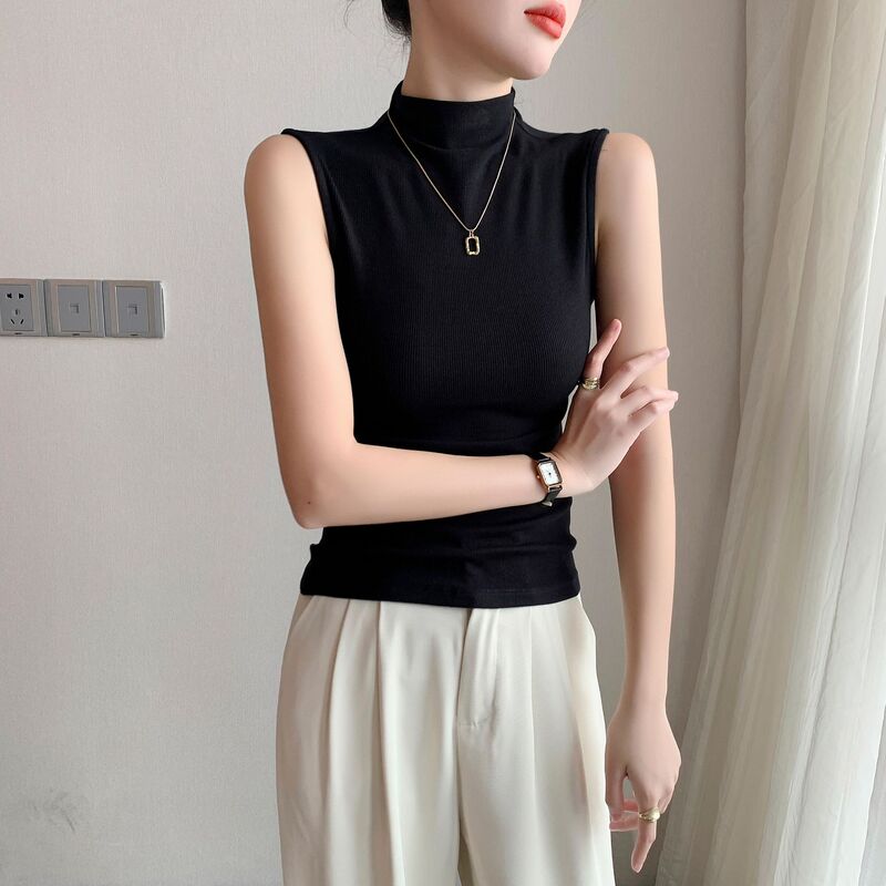 Women's Half-high Collar Vest Spring and Summer 2025 New Black Modal Shoulder Slim-fit All-match Sleeveless Top for Women Women's Half-high Collar Vest Spring and Summer 2025 New Black Modal Shoulder Slim-fit All-match Sleeveless Top for Women