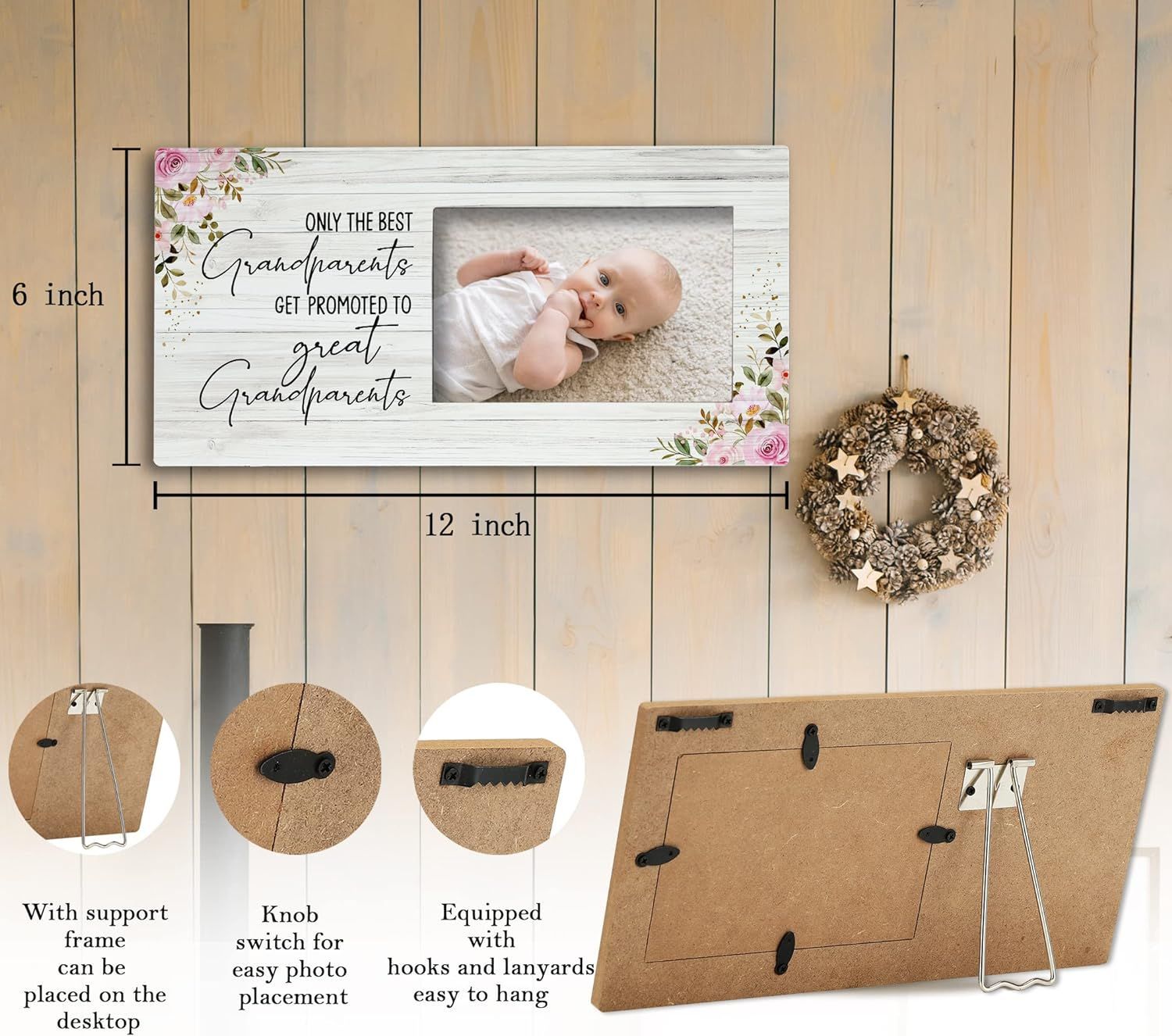 Creativo de madera bebé recuerdo Marco de Fotos decoración marco de fotos bebé colgando marco de fotos marco conmemorativo