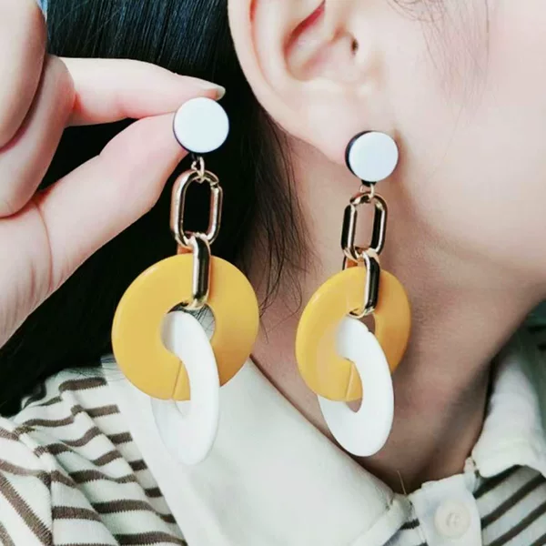 New geometric wafer stitching acrylic earrings earrings exaggerated simple fashion round long earrings earrings for women
