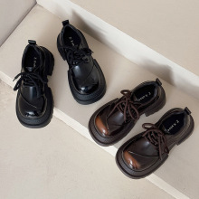 欧货大头厚底小皮鞋女松糕鞋英伦通勤系带2025小个子增高JK乐福鞋