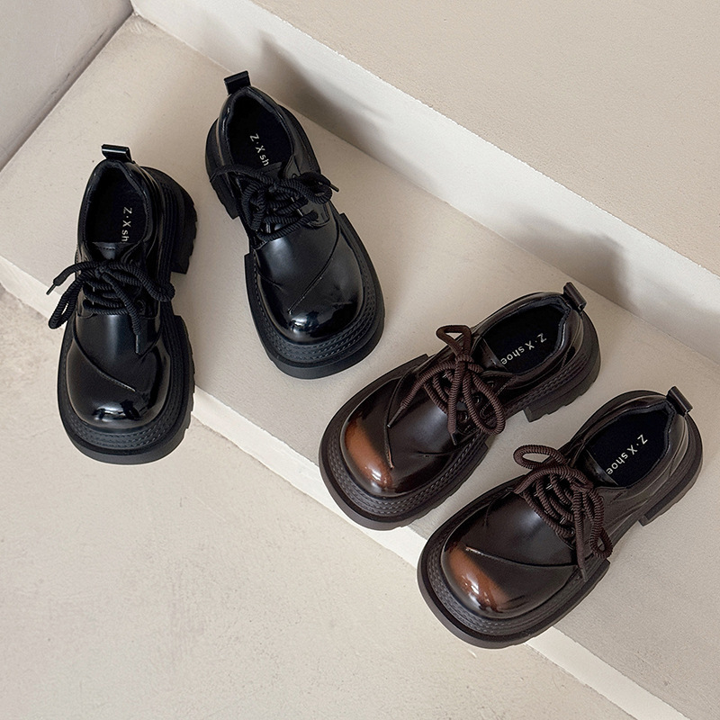 European-Style Thick-Soled Leather Shoes for Women, Platform Shoes, British Commuter Lace-Up Shoes, 2026 Height-Increasing Jk Loafers for Petite Individuals