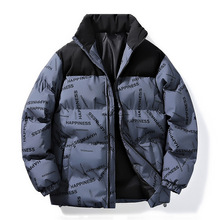 跨境批发冬季拼色字母印花面包服立领棉服男士加厚宽松保暖棉衣棉