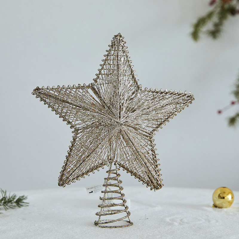 Decoración de estrella de techo de base dura navideña dedicada transfronteriza estrella de cinco puntas tridimensional brillo de hierro forjado suministros navideños de cinco estrellas