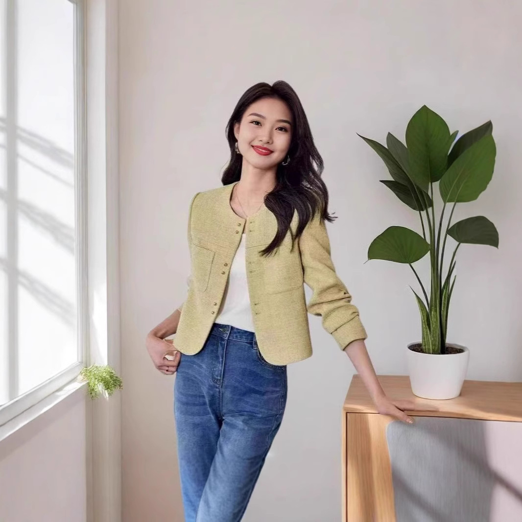 Elegant Fragrant-Style Jacket for Women, Spring and Autumn Style, Segmented Design, Short Coat for Petite Figures, Slimming and Height-Enhancing, Suitable for Commuting