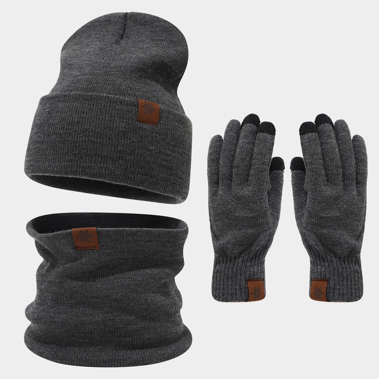 Sombrero de copo de nieve guantes de tres piezas para mujeres al aire libre engrosado calentamiento sombrero de punto calentamiento conjunto de moda masculina