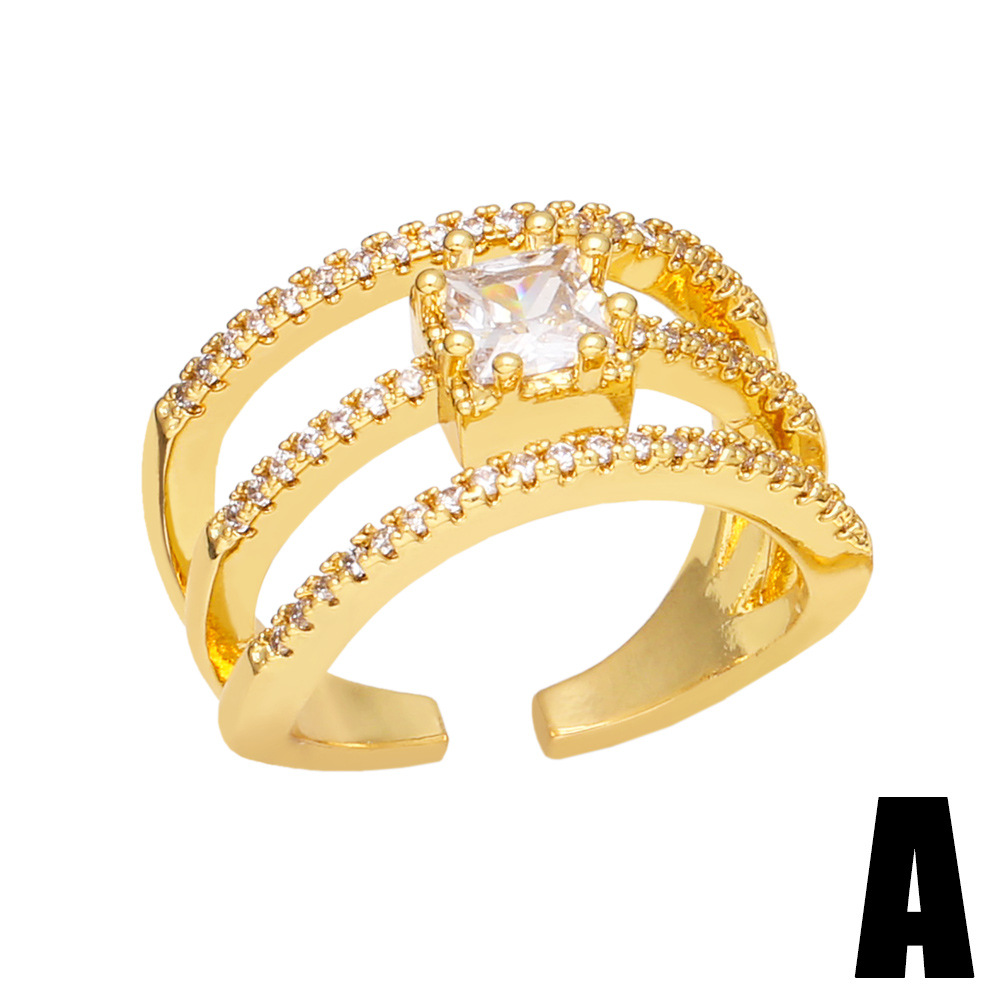 Fashion Square Copper Open Ring Plating Inlay Zircon Copper Rings