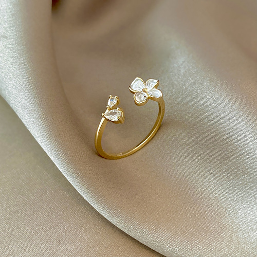 Simple, light and luxurious flower zircon ring for women, ins trend high-end design, dripping oil fashion internet celebrity index finger ring