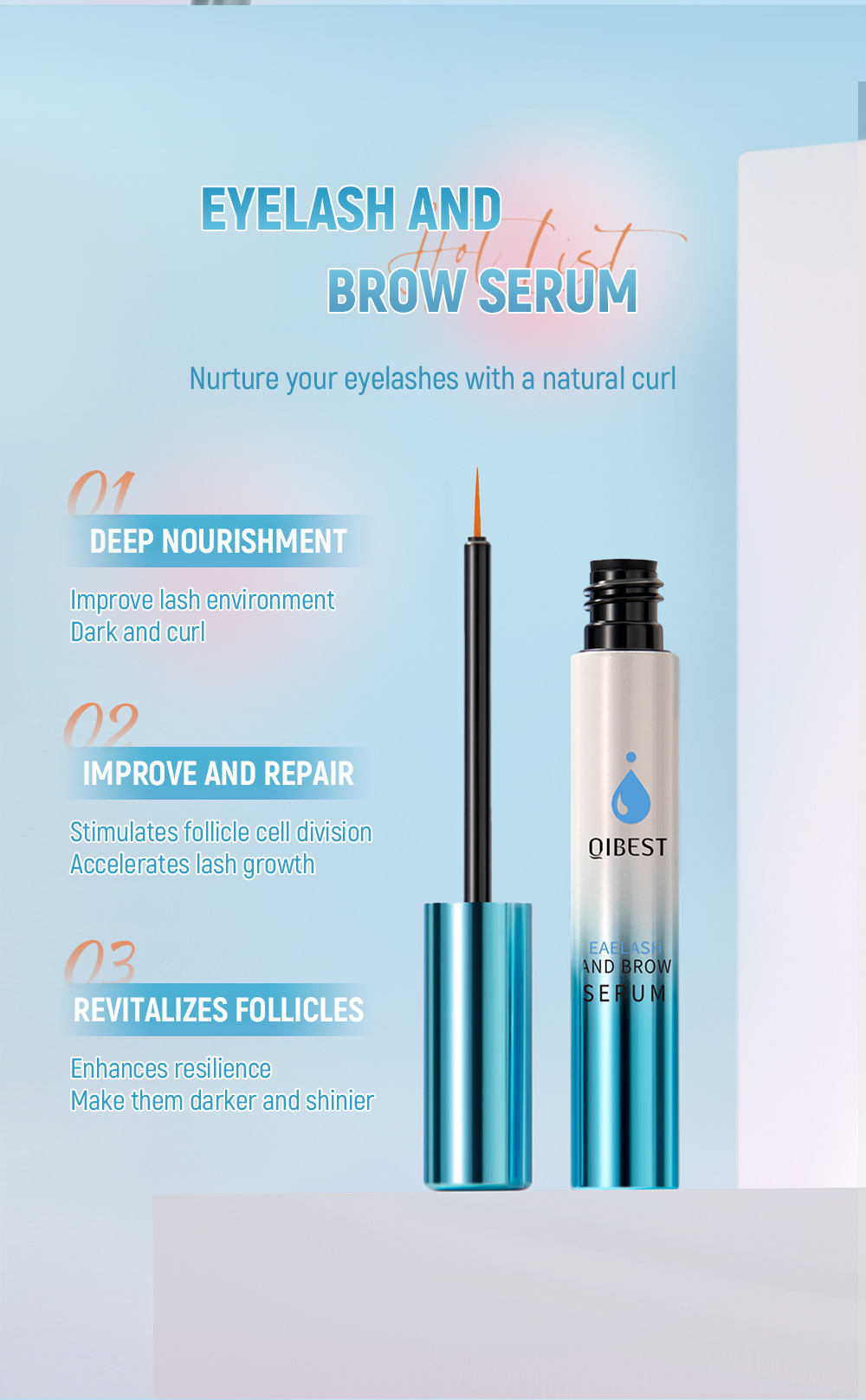 QIBEST Cross-border Best-selling Natural Slimming, Thickening, Curling eyelash and Eyebrow Care Liquid Makeup undefined