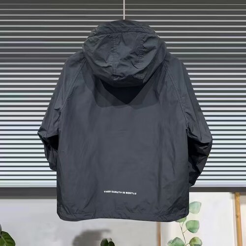 Men's Spring and Autumn Workwear Half-Zip Down Jacket with Hood Sweatshirt Solid Color Pullover Top Loose Casual Jacket Overcoat