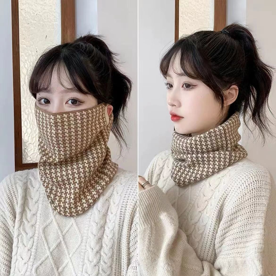 가을 겨울 귀걸이 [카키 물떼새 격자] 다기능 플러스 벨벳 스타일