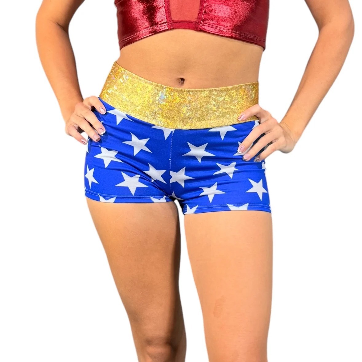 2026 new European and American cross-border street style, trendy, flag-printed, color-block, low-waist, sexy, and slim-fit yoga shorts