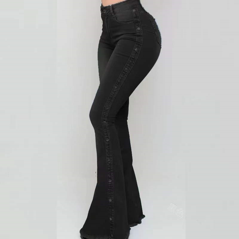 Jeans Acampanados de Tiro Alto para Mujer, Mezclilla de Algodón, Elásticos, para Uso Casual