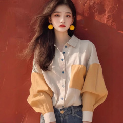 2025新款衬衫小众翻领时尚拼接显瘦女式独特衬衣秋季欧货长袖上衣