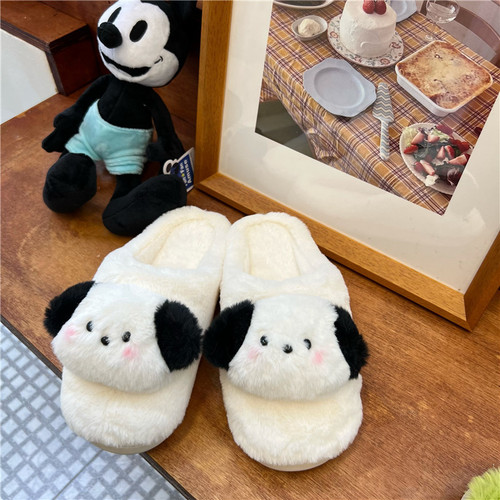 Original design cute cartoon blush dog plush slippers for home non-slip toe slippers cotton shoes couple style
