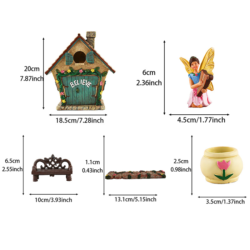   Flower House Set Resin Ornaments Micro Landscape Butterfly Girl House Courtyard Garden Landscaping Decoration