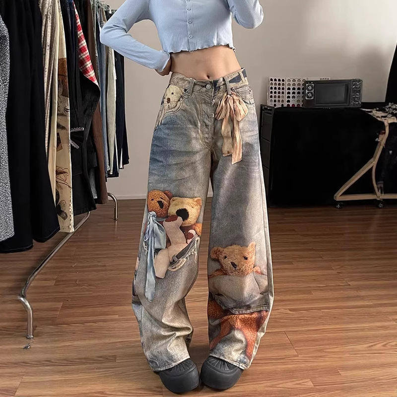 Colorful Digital Print Design Casual Jeans for Women, New Spring Style, High-Waisted, Loose Fit, Slimming, Versatile Straight-Leg Wide-Leg Pants Colorful Digital Print Design Casual Jeans for Women, New Spring Style, High-Waisted, Loose Fit, Slimming, Versatile Straight-Leg Wide-Leg Pants