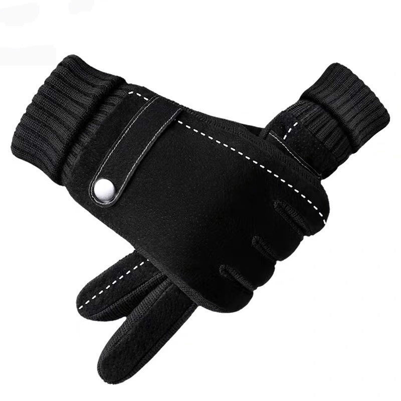 Guantes de cuero de piel de cerdo para hombre otoño e invierno al aire libre ciclismo motocicleta a prueba de viento antideslizante forrado de lana gruesa cálida pantalla táctil guantes