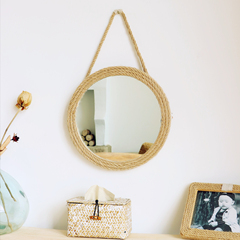 復古麻繩圓鏡子文藝北歐民宿衛生間掛牆懸掛式網紅拍照梳妝美容鏡