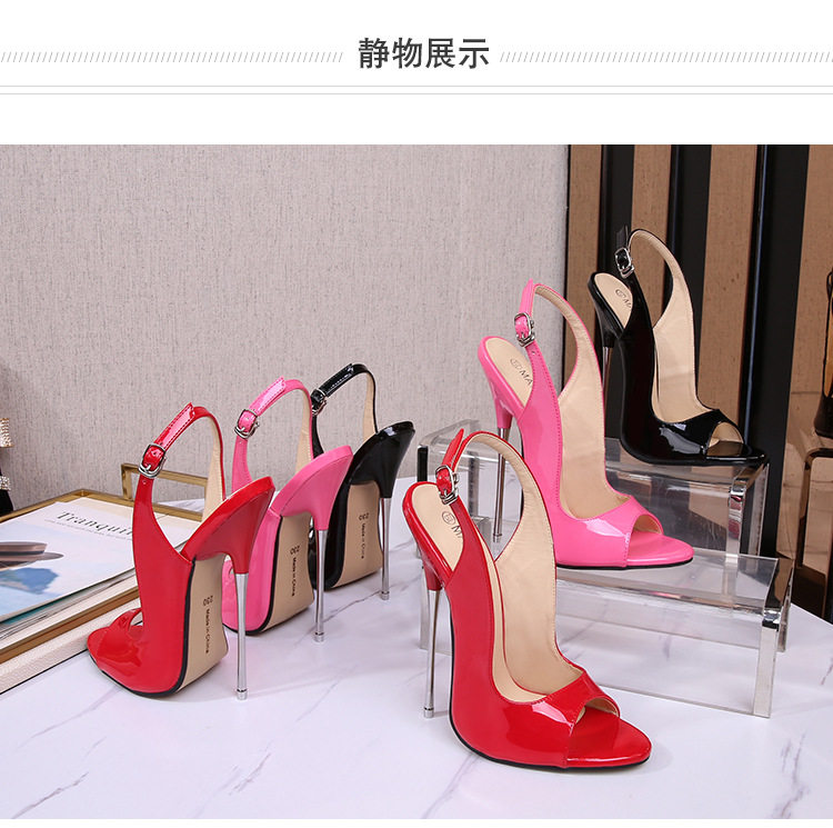 Dép sandal nữ cao gót mũi cá tính gót mảnh 16 cm phong cách Âu Mỹ — Màu đen, Màu đỏ, Đỏ đào chi tiết 23