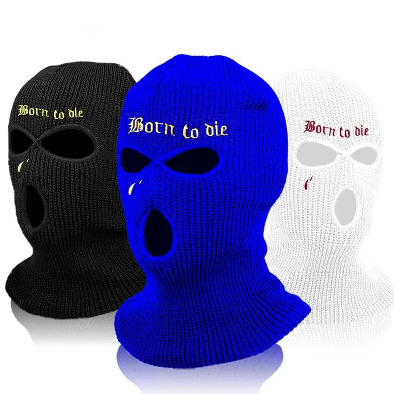 Autumn and Winter Hat Knitted Hat Cross-border Explosions Three-hole Embroidered Wool Hat Ski Hat Mask Candy Color Outdoor