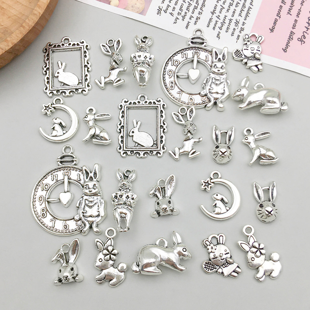 2g Weight Pendant Jewelry Making Type 17*24mm Jewelry Making Size DIY Jewelry Accessories Classification 11 Models, 2 Each, 22/Bag Quantity Zinc alloy Material Rabbit Pattern Polished Finish Plating Design Cute Style 11 Models, 2 Each, 22/Bag 17*24mm Zinc Alloy Rabbit Polished Pendant 9