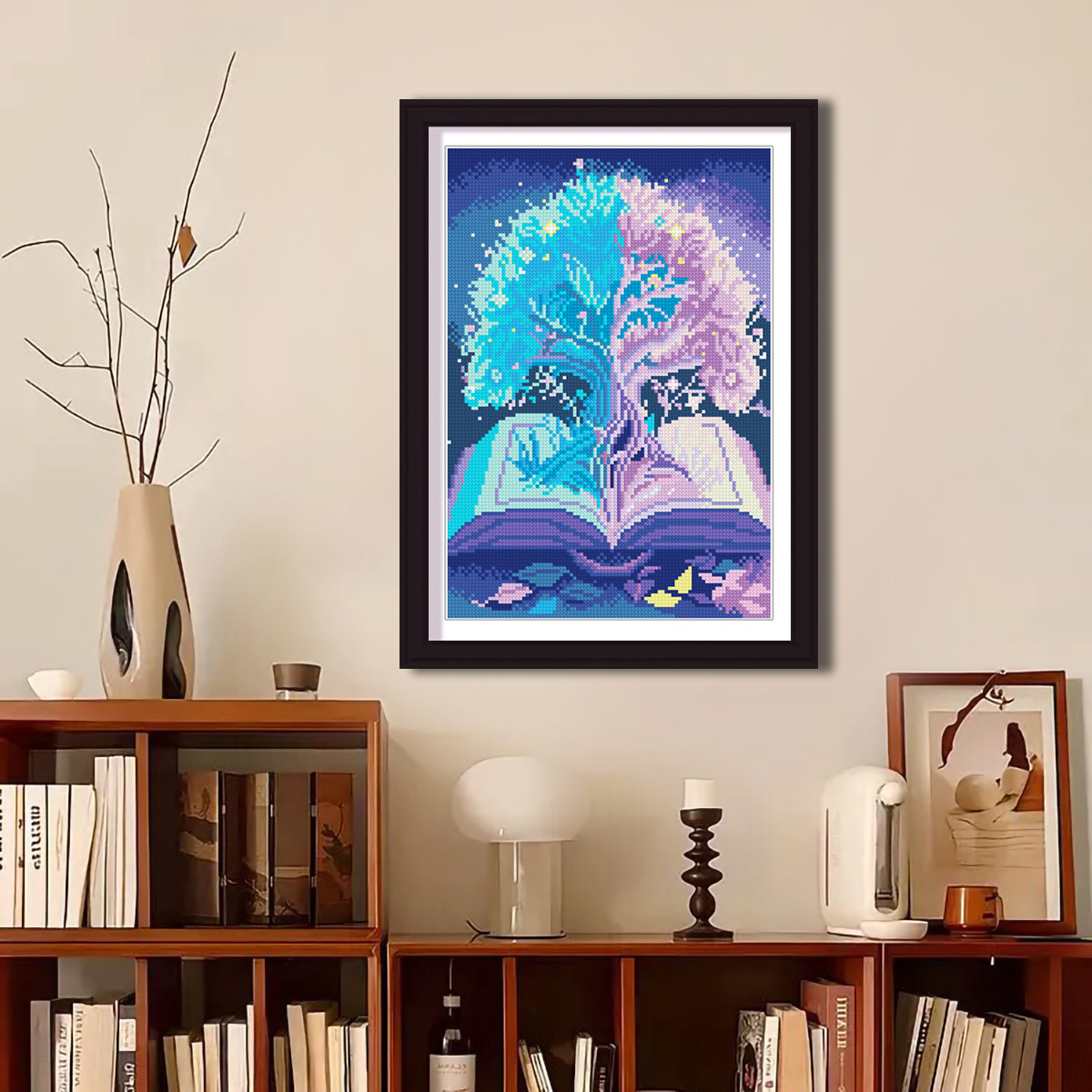 Nuevo bordado cruzado transfronterizo árbol estrellado dos sueños de estilo europeo hermoso bordado cruzado sala de estar dormitorio pintura decorativa para el hogar image 2