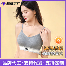 定制聚拢无痕内衣女外扩显大漫画胸磨毛条纹保暖固定杯无钢圈文胸