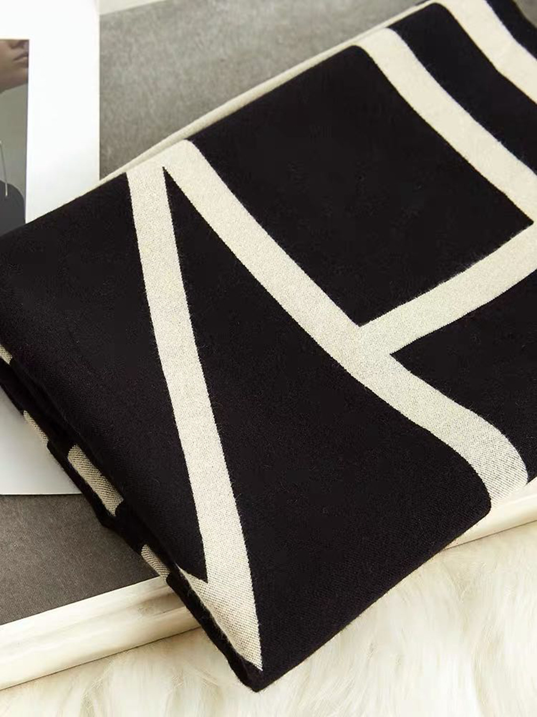 Bufanda de imitación cachemir para mujer gruesa a rayas_voghion.com