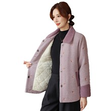 景怀妈妈冬装外套仿貂绒加绒加厚毛呢外套大衣防寒秋冬中老年女装