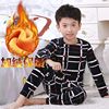 Pyjamas children Boy keep warm Underwear suit Plush thickening Adidas Autumn coat Long johns boy Home Furnishings Underwear