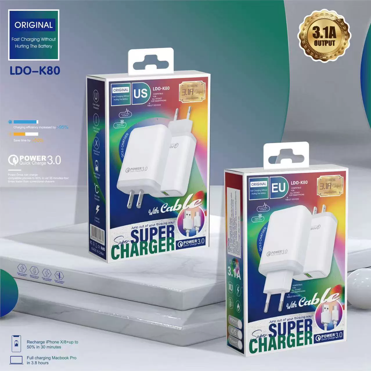 Набор кабелей LDO серии K80 с QC3.0, новый 5G, совместим с i5 Android TC1A-2A-QC3.0