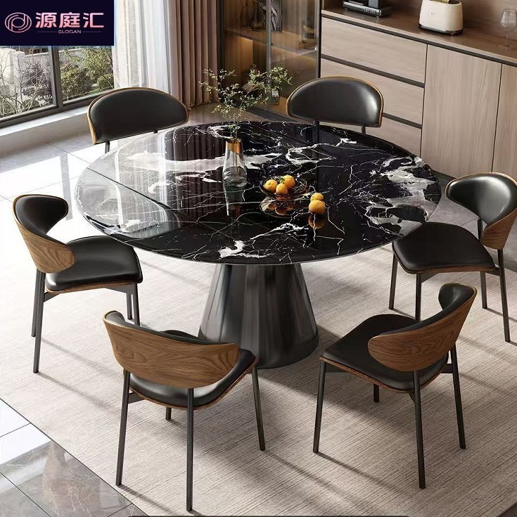 Italian-Style Natural Microcrystalline Stone Extendable Rotating Dining Table for Home Use in Small Apartments, Italian-Style Light Luxury Round Table, Foldable Round Table