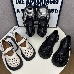Hollow Loafers for Women 2025 Summer New Style Breathable Thick-Soled Fashion Versatile Mary Jane Spring and Autumn Flats Small Leather Shoes