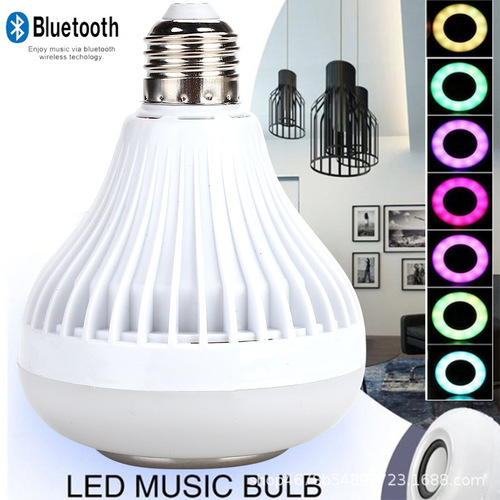 Cross-border hot-selling mobile phone smart wireless remote control Bluetooth music colorful LED bulb E27/B22 head e-commerce product