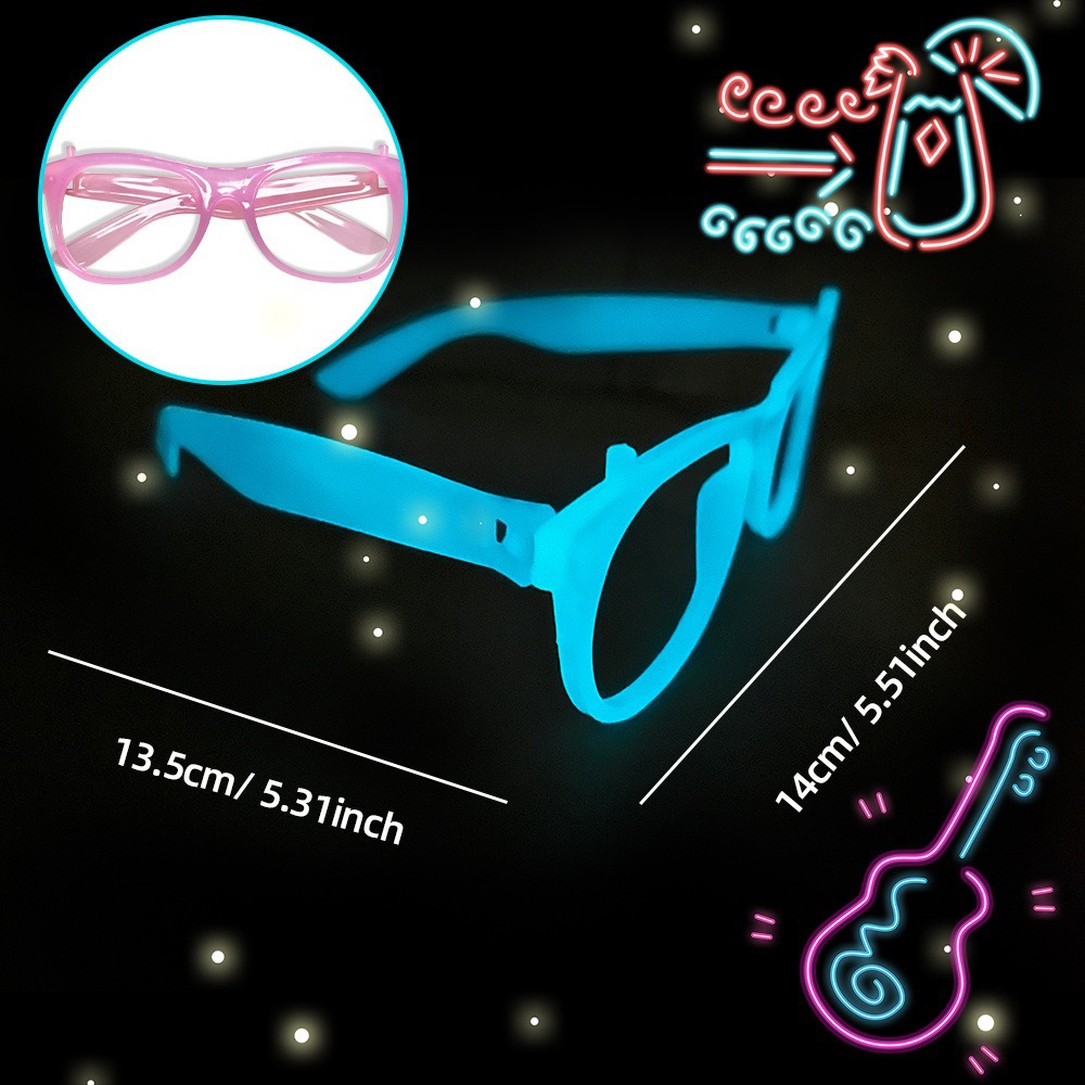 Decoración de fiesta de vacaciones luminosa decoloración gafas de luz nocturna atmósfera accesorios fotográficos marco de gafas fluorescentes de color de plástico