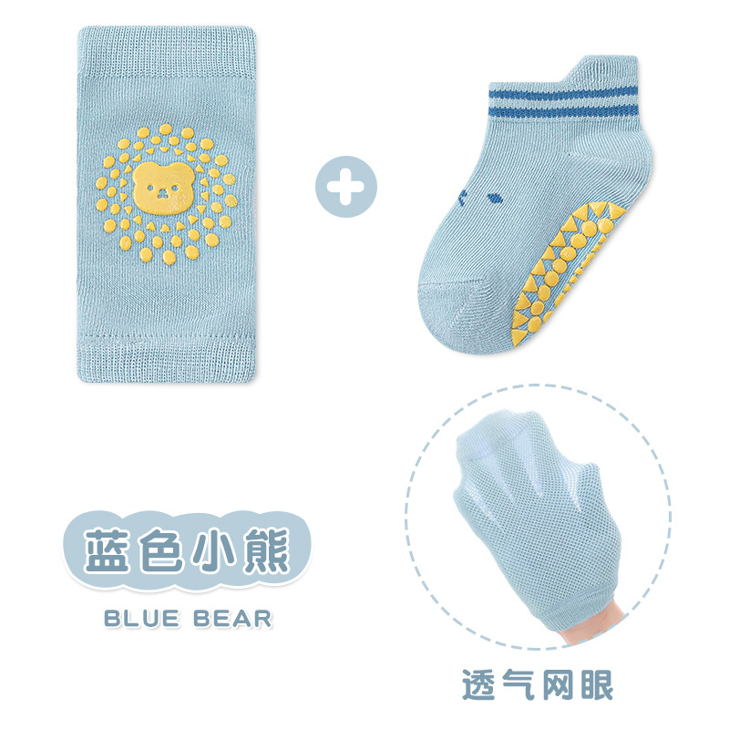 23 de malla de algodón fino bebé gateando Calcetines antideslizantes niños infantiles dispensando calcetines de piso rodillera separada conjunto de dos piezas