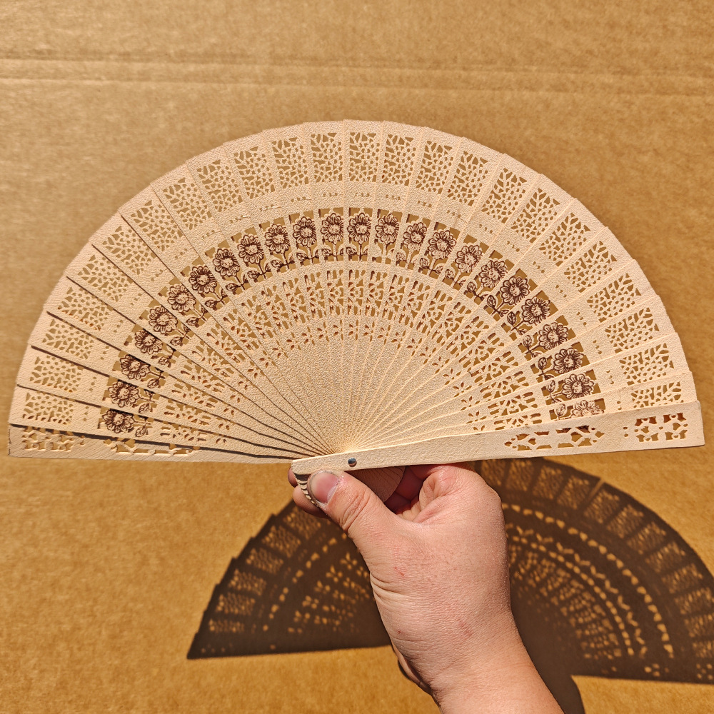 8 pulgadas en stock, ventilador de madera de perfume completo, delfines, lunas y estrellas, panal de abeja, ventilador de madera hueco, ventilador de regalo de boda