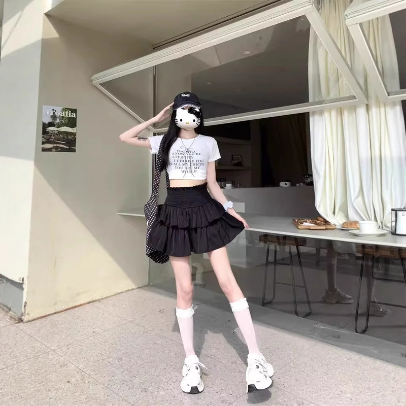 大码胖mm荷叶边蓬蓬蛋糕裙女夏芭蕾风短裙高腰小个子a字半身裙ins|undefined