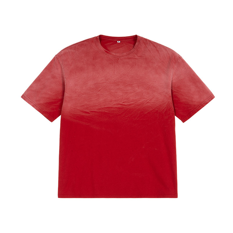 Camiseta de lavado de estilo americano 100% algodón retro para hombres, camiseta vieja de alta calidad pulverizada de caballo, camiseta de manga corta desvanecida.