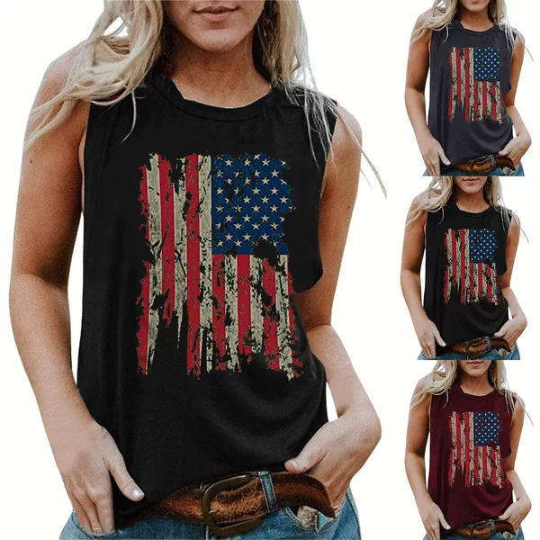 Amazon WISH Clothing Women's Vest Independent Station Summer Fashion American Flag Independence Day Collection