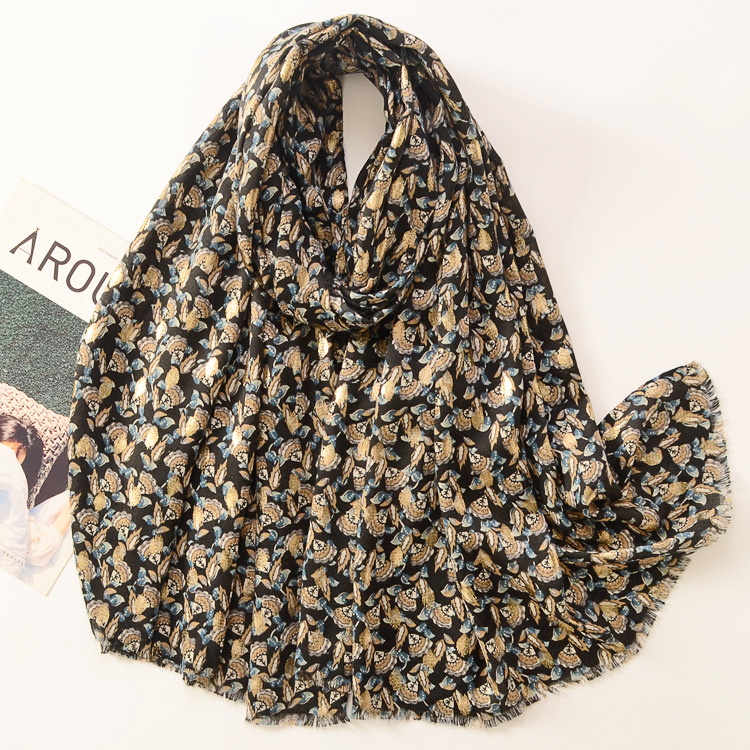 Comercio exterior nuevo bronceado flor tambor impresión algodón y lino sensación bufanda otoño e invierno cálido chal moda suave satén bufanda de algodón
